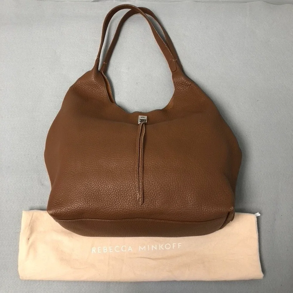 Rebecca Minkoff Darren Signature Carryall Hobo Bag Large Brown Pebbled Leather